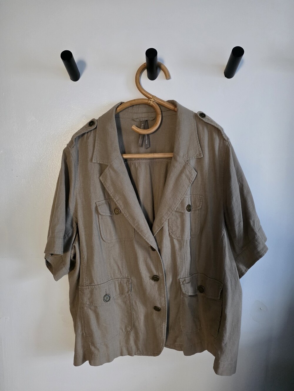 Linen Short Sleeve Blazer, Tan Jacket With Pockets 2X